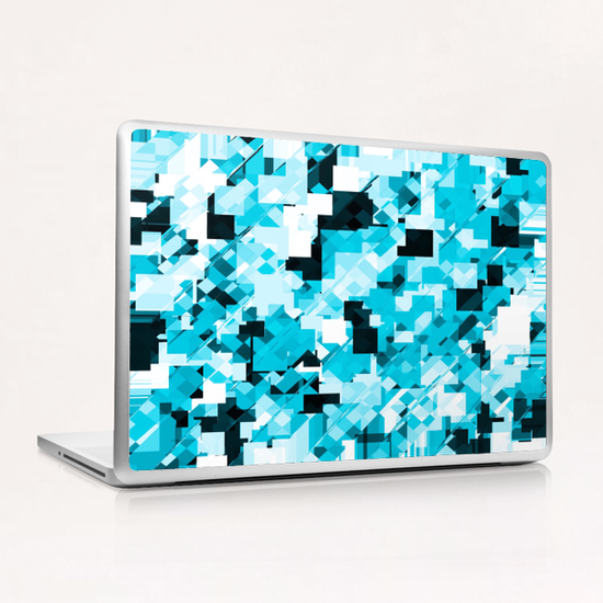 geometric square pixel pattern abstract background in blue and black Laptop & iPad Skin by Timmy333