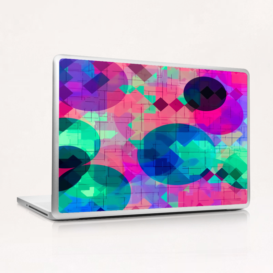 geometric square pixel and circle pattern abstract in pink blue green Laptop & iPad Skin by Timmy333