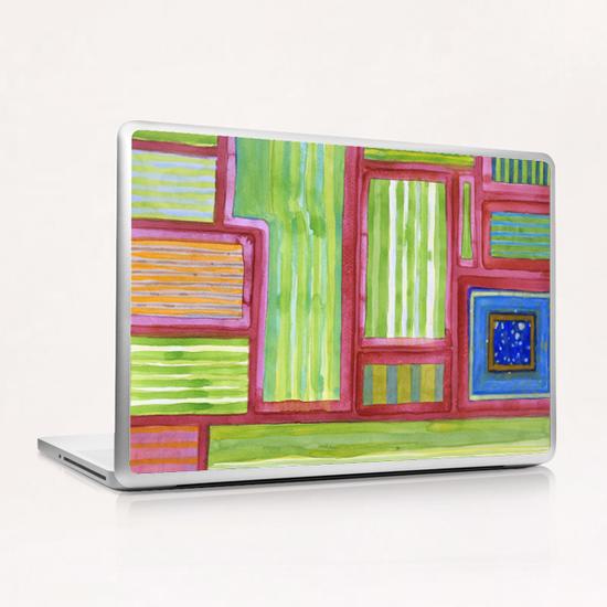 2013. Green Striped Fields with Blue Square  Laptop & iPad Skin by Heidi Capitaine