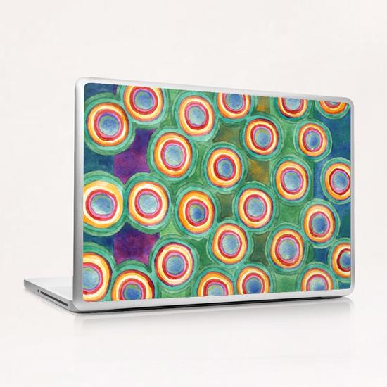 Multicolorful Circles in Front of Horizontal Stripes  Laptop & iPad Skin by Heidi Capitaine