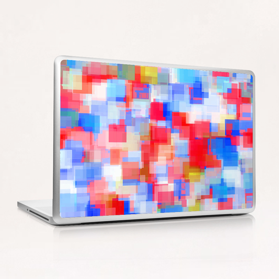 geometric square pattern abstract background in red and blue Laptop & iPad Skin by Timmy333