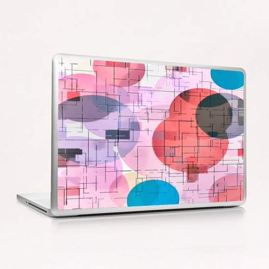 geometric square and circle pattern abstract in red pink blue Laptop & iPad Skin by Timmy333