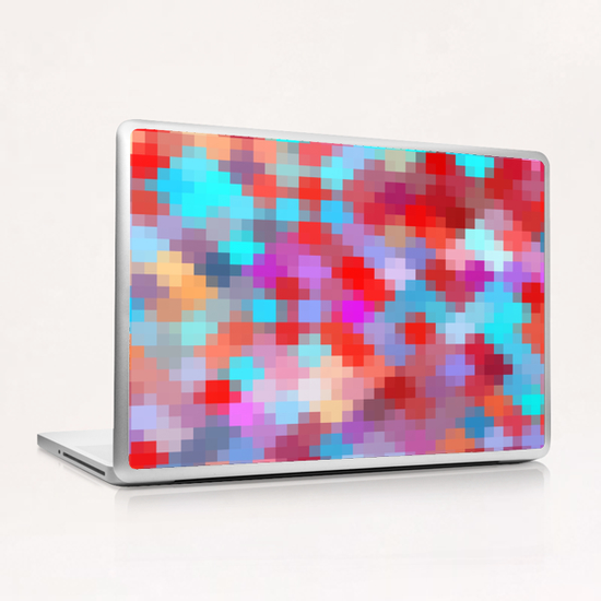 geometric square pixel pattern abstract in pink red blue Laptop & iPad Skin by Timmy333