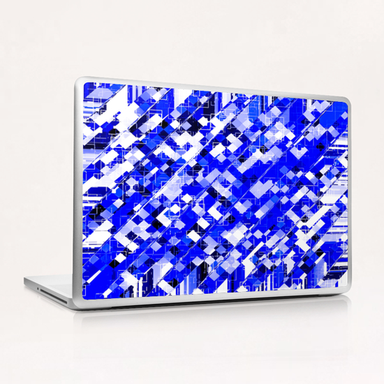 geometric square pixel pattern abstract background in blue Laptop & iPad Skin by Timmy333