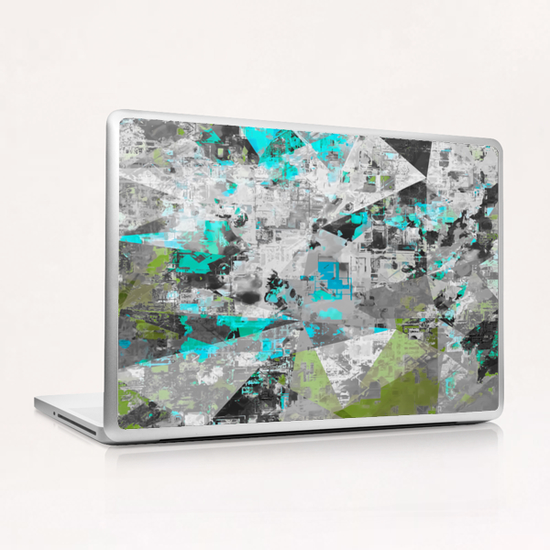 psychedelic geometric triangle pattern abstract in blue black and green Laptop & iPad Skin by Timmy333