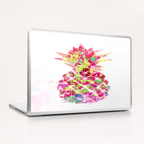 pineapple in pink yellow green blue with geometric triangle pattern abstract Laptop & iPad Skin by Timmy333