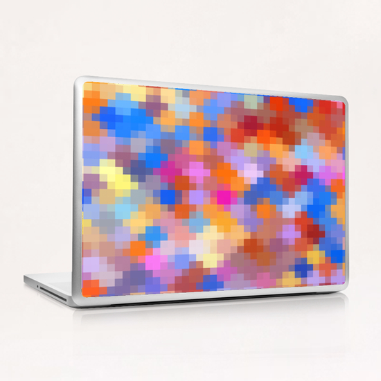 geometric square pixel pattern abstract in pink blue orange Laptop & iPad Skin by Timmy333