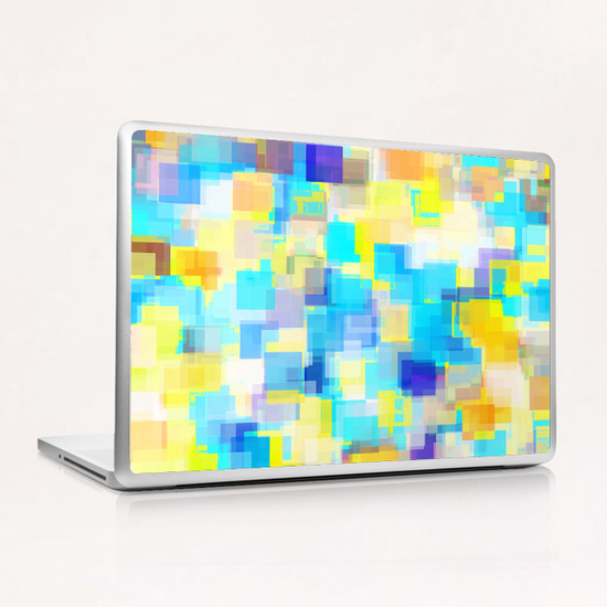 geometric square pattern abstract background in yellow and blue Laptop & iPad Skin by Timmy333