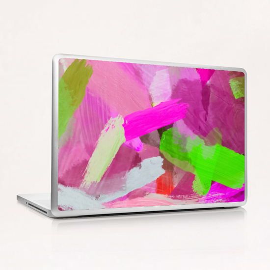 brush painting texture abstract background in pink green Laptop & iPad Skin by Timmy333