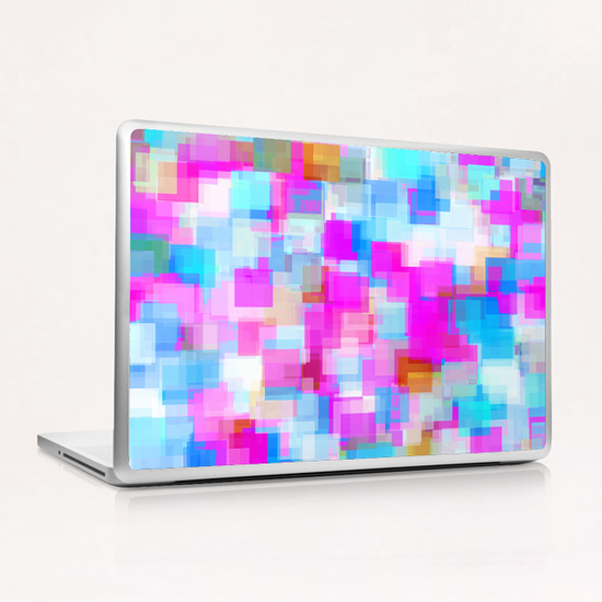 geometric square pattern abstract background in pink and blue Laptop & iPad Skin by Timmy333