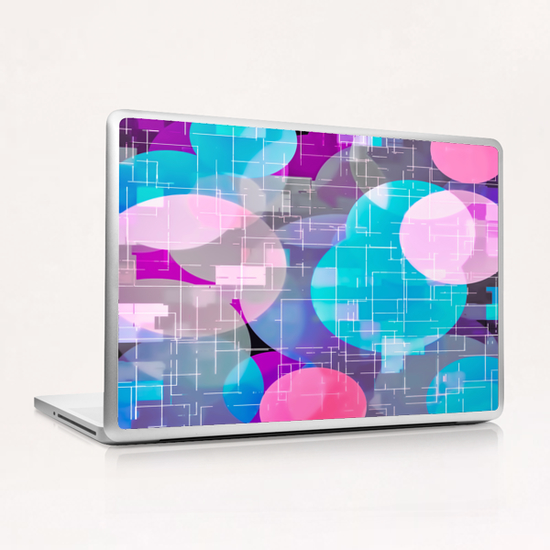 geometric square and circle pattern abstract in blue pink purple Laptop & iPad Skin by Timmy333