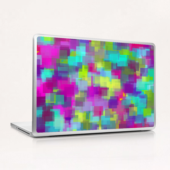 geometric square pattern abstract background in pink yellow blue Laptop & iPad Skin by Timmy333