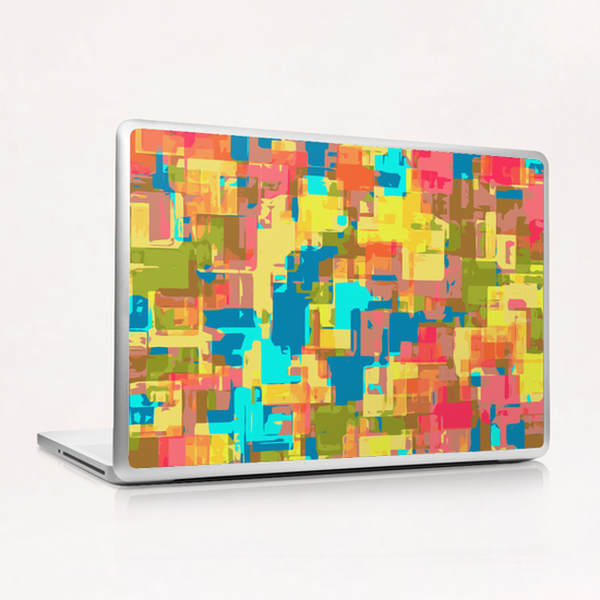 psychedelic geometric abstract pattern in blue pink green yellow brown Laptop & iPad Skin by Timmy333