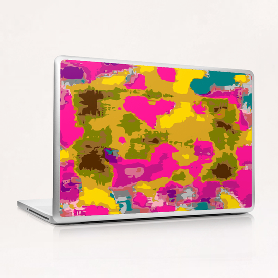 psychedelic geometric painting texture abstract in pink yellow brown blue Laptop & iPad Skin by Timmy333