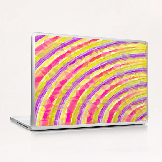 psychedelic geometric polygon line pattern in pink purple yellow Laptop & iPad Skin by Timmy333