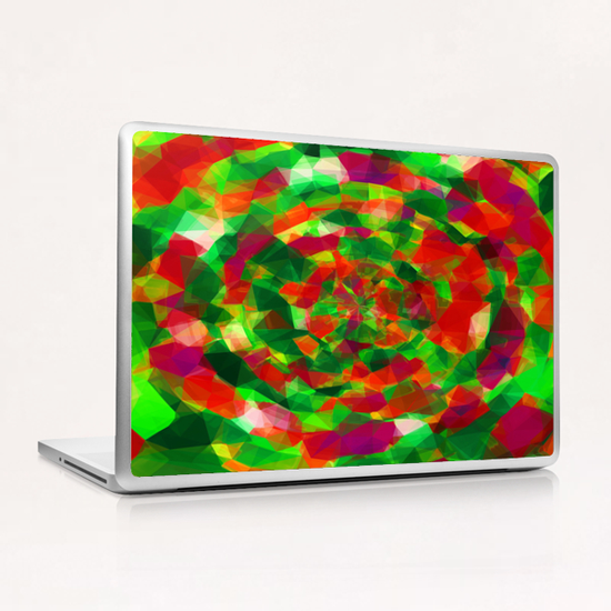 psychedelic geometric polygon pattern abstract in red green pink Laptop & iPad Skin by Timmy333