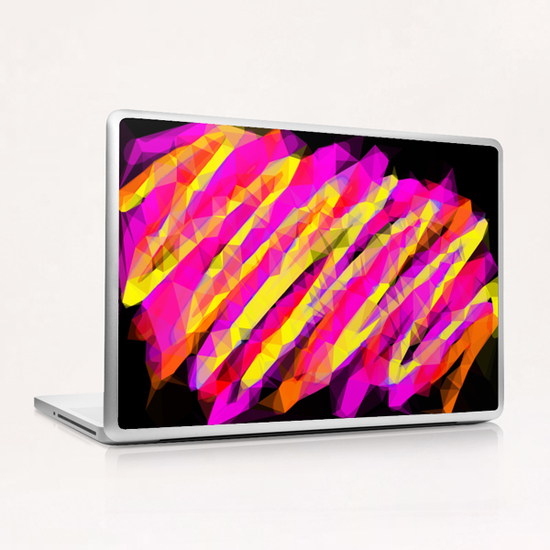 psychedelic geometric polygon abstract in pink yellow orange black Laptop & iPad Skin by Timmy333