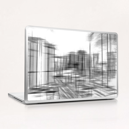 pencil drawing buildings in the city in black and white  Laptop & iPad Skin by Timmy333