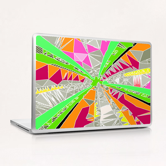 psychedelic geometric pattern drawing abstract background in green orange red pink Laptop & iPad Skin by Timmy333