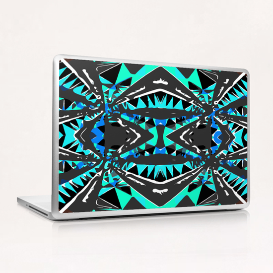 psychedelic geometric abstract pattern background in blue green black Laptop & iPad Skin by Timmy333