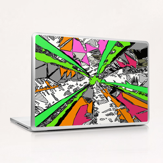 geometric splash drawing and painting abstract background in green orange pink red Laptop & iPad Skin by Timmy333