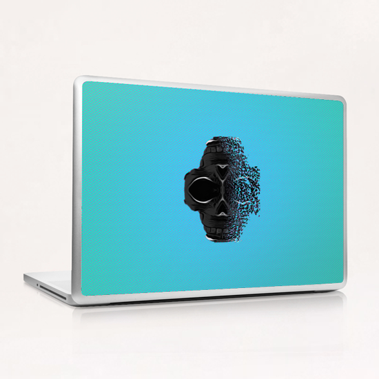 fractal black skull portrait with blue abstract background Laptop & iPad Skin by Timmy333