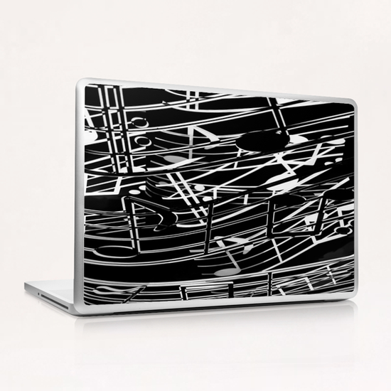 music note sign abstract background in black and white Laptop & iPad Skin by Timmy333