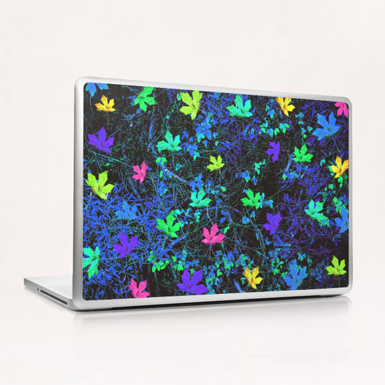 maple leaf in pink green purple blue yellow with blue creepers plants background Laptop & iPad Skin by Timmy333