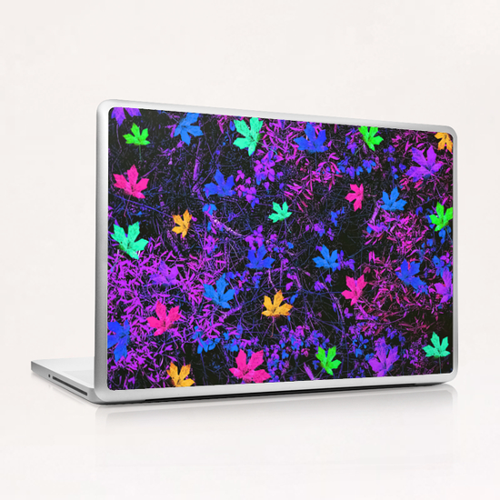 maple leaf in pink blue green yellow purple with pink and purple creepers plants background Laptop & iPad Skin by Timmy333