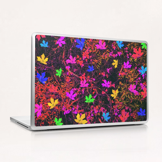 maple leaf in yellow green pink blue red with red and orange creepers plants background Laptop & iPad Skin by Timmy333