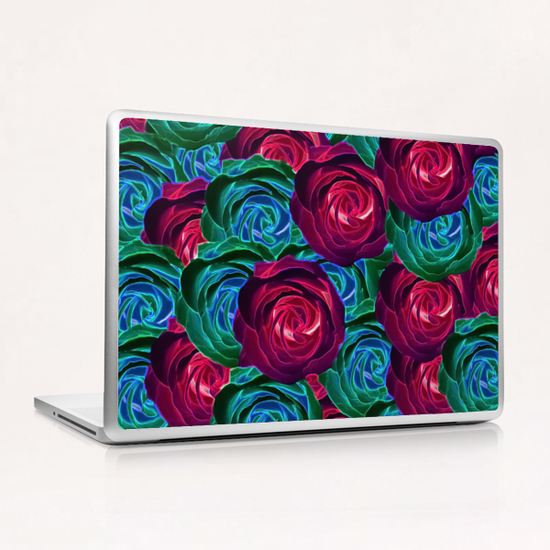 closeup blooming roses in red blue and green Laptop & iPad Skin by Timmy333