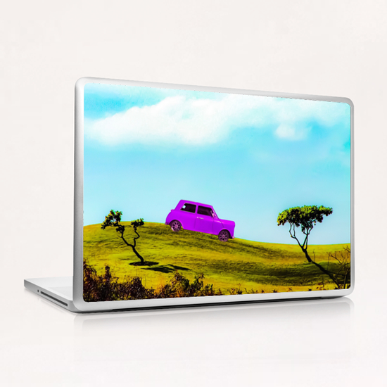 pink classic car on the green mountain with cloudy blue sky Laptop & iPad Skin by Timmy333