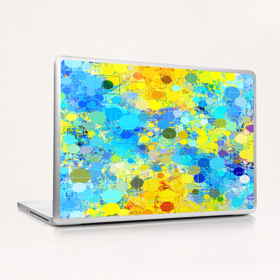 psychedelic geometric circle pattern and square pattern abstract in yellow and blue Laptop & iPad Skin by Timmy333