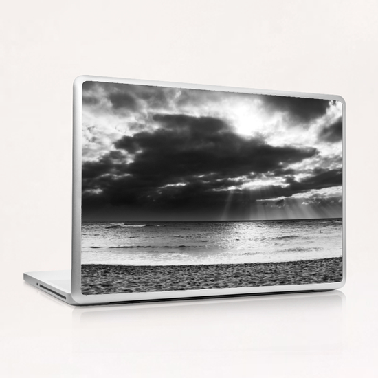 sandy beach with cloudy sky in black and white Laptop & iPad Skin by Timmy333