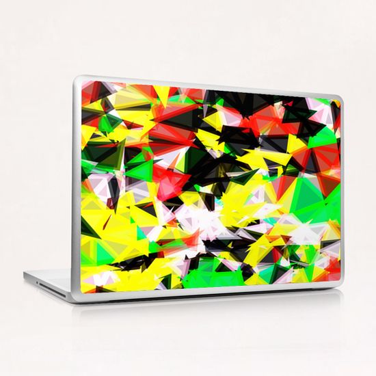 psychedelic geometric abstract pattern in green red yellow black Laptop & iPad Skin by Timmy333