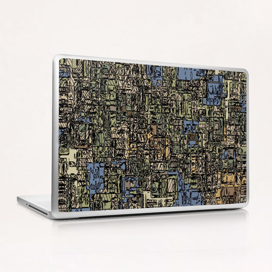 vintage psychedelic drawing and sketching abstract background in blue and brown Laptop & iPad Skin by Timmy333