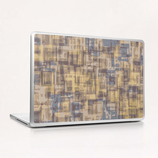 psychedelic geometric square pattern abstract in brown yellow and blue Laptop & iPad Skin by Timmy333