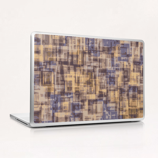 psychedelic geometric square pattern abstract in brown and blue Laptop & iPad Skin by Timmy333