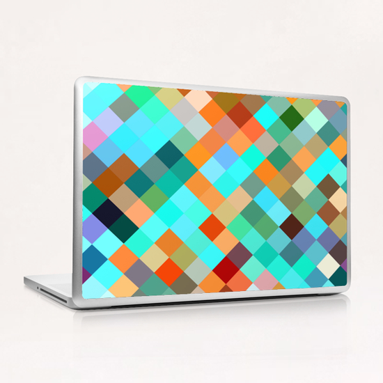 geometric square pixel pattern abstract in blue orange yellow brown green Laptop & iPad Skin by Timmy333