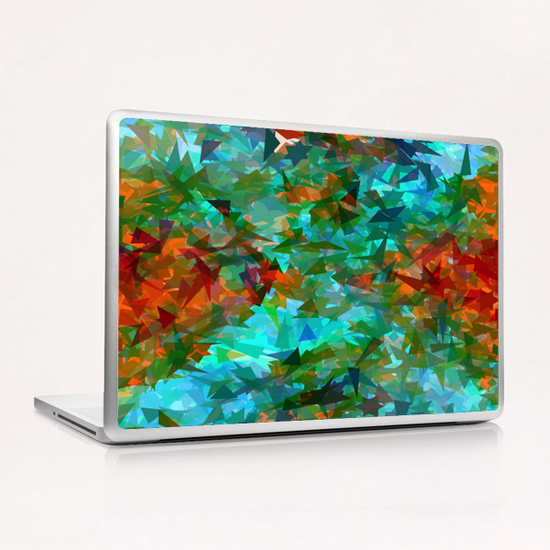 psychedelic geometric abstract pattern in green blue orange Laptop & iPad Skin by Timmy333