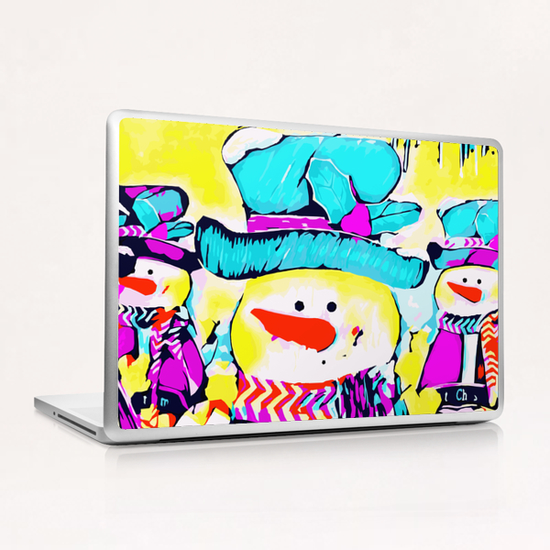 snowman with blue hat and yellow background Laptop & iPad Skin by Timmy333