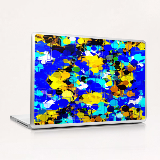 psychedelic geometric circle pattern and square pattern abstract in blue yellow brown Laptop & iPad Skin by Timmy333