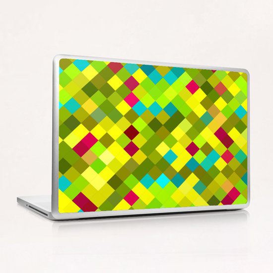 geometric square pixel pattern abstract in yellow red green blue Laptop & iPad Skin by Timmy333