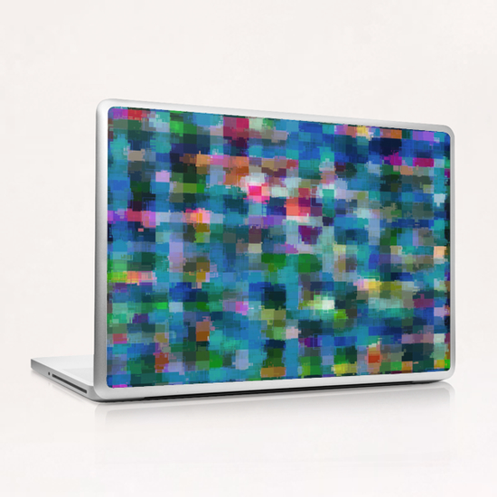 geometric square pixel pattern abstract in blue green pink yellow Laptop & iPad Skin by Timmy333