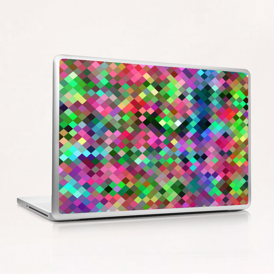 geometric square pixel pattern abstract in pink blue green Laptop & iPad Skin by Timmy333