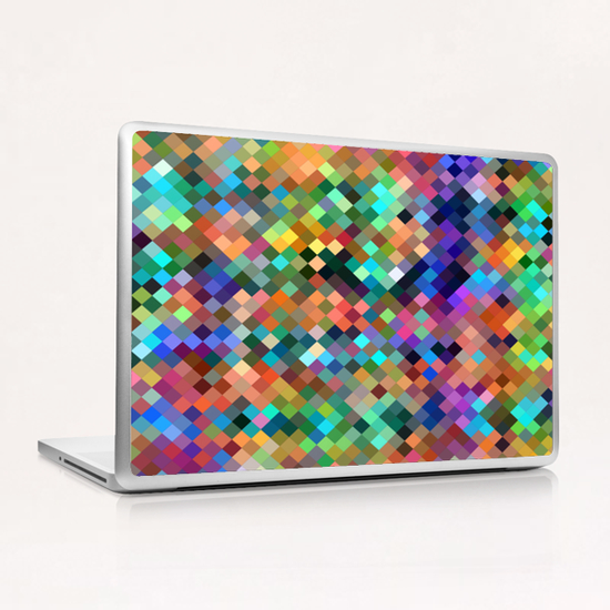 geometric square pixel pattern abstract in orange blue purple pink green yellow Laptop & iPad Skin by Timmy333