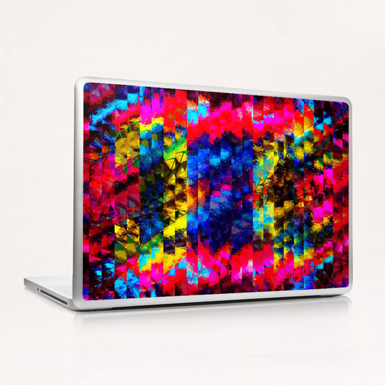 psychedelic geometric painting abstract pattern in red pink blue yellow Laptop & iPad Skin by Timmy333