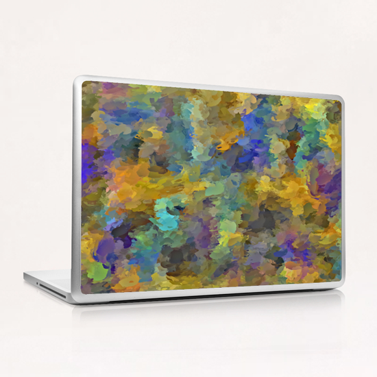 psychedelic painting abstract pattern in yellow brown blue Laptop & iPad Skin by Timmy333