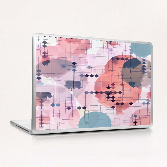 geometric square pixel pattern abstract with circle pattern background in red pink blue Laptop & iPad Skin by Timmy333