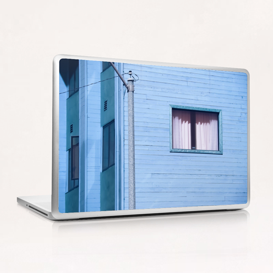 vintage blue wood building with window and electric pole Laptop & iPad Skin by Timmy333